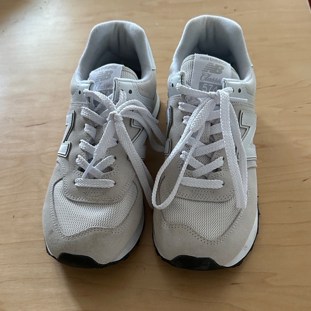 New Balance 574 Cream and Gray Sneakers